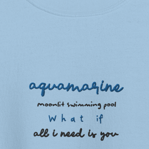 Aquamarine Moonlit Swimming Pool - Embroidered Crew Neck