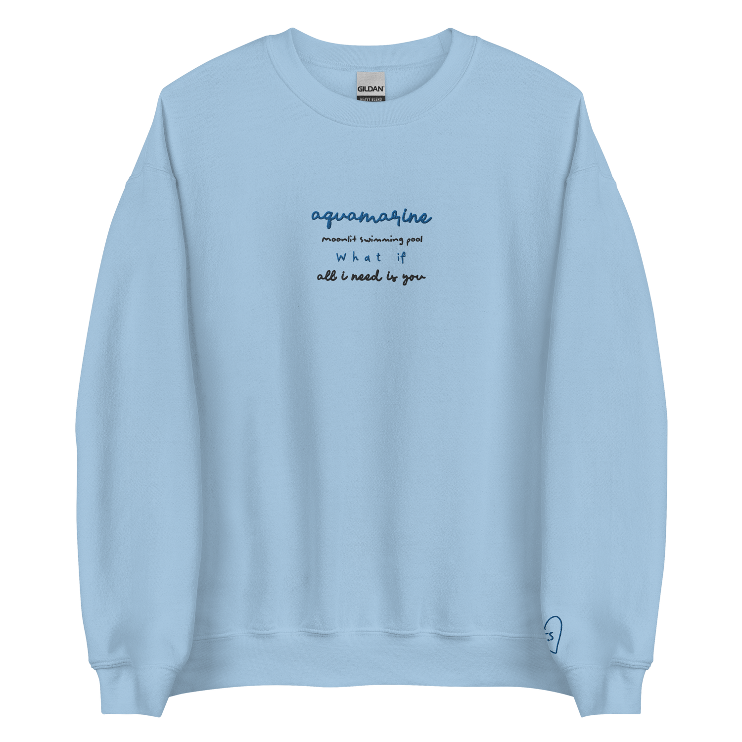 Aquamarine Moonlit Swimming Pool - Embroidered Crew Neck