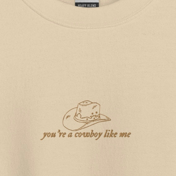 cowboy like me - Gold Thread Embroidery Crew Neck