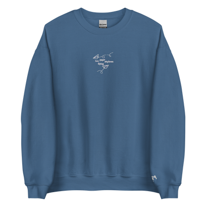 Two Paper Airplanes Flying - White Thread Embroidery Crew Neck