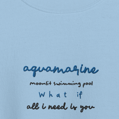 Aquamarine Moonlit Swimming Pool - Embroidered Crew Neck
