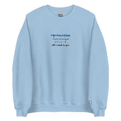 Aquamarine Moonlit Swimming Pool - Embroidered Crew Neck