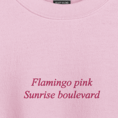 Flamingo Pink, Sunrise Boulevard - Embroidered Crew Neck