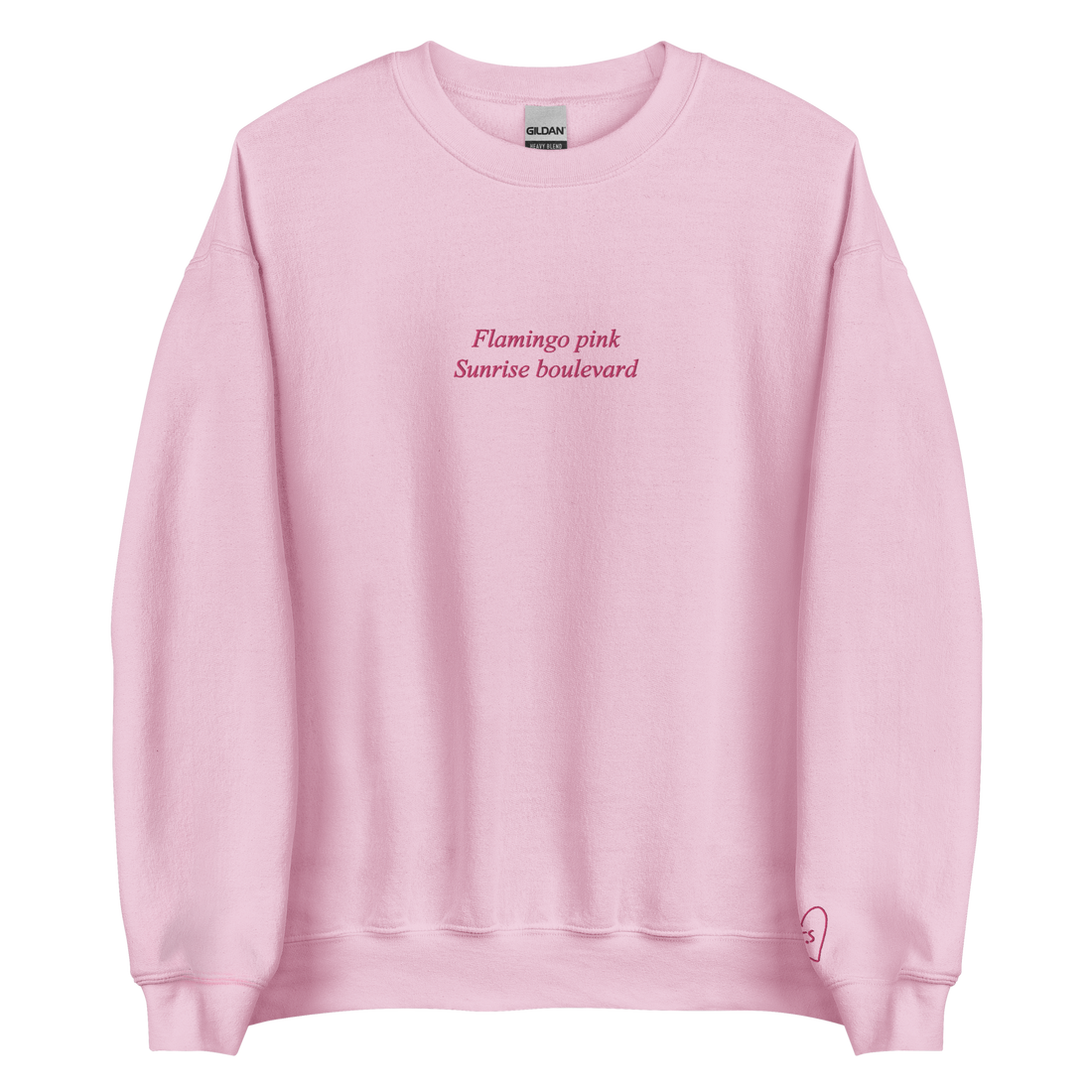 Flamingo Pink, Sunrise Boulevard - Embroidered Crew Neck