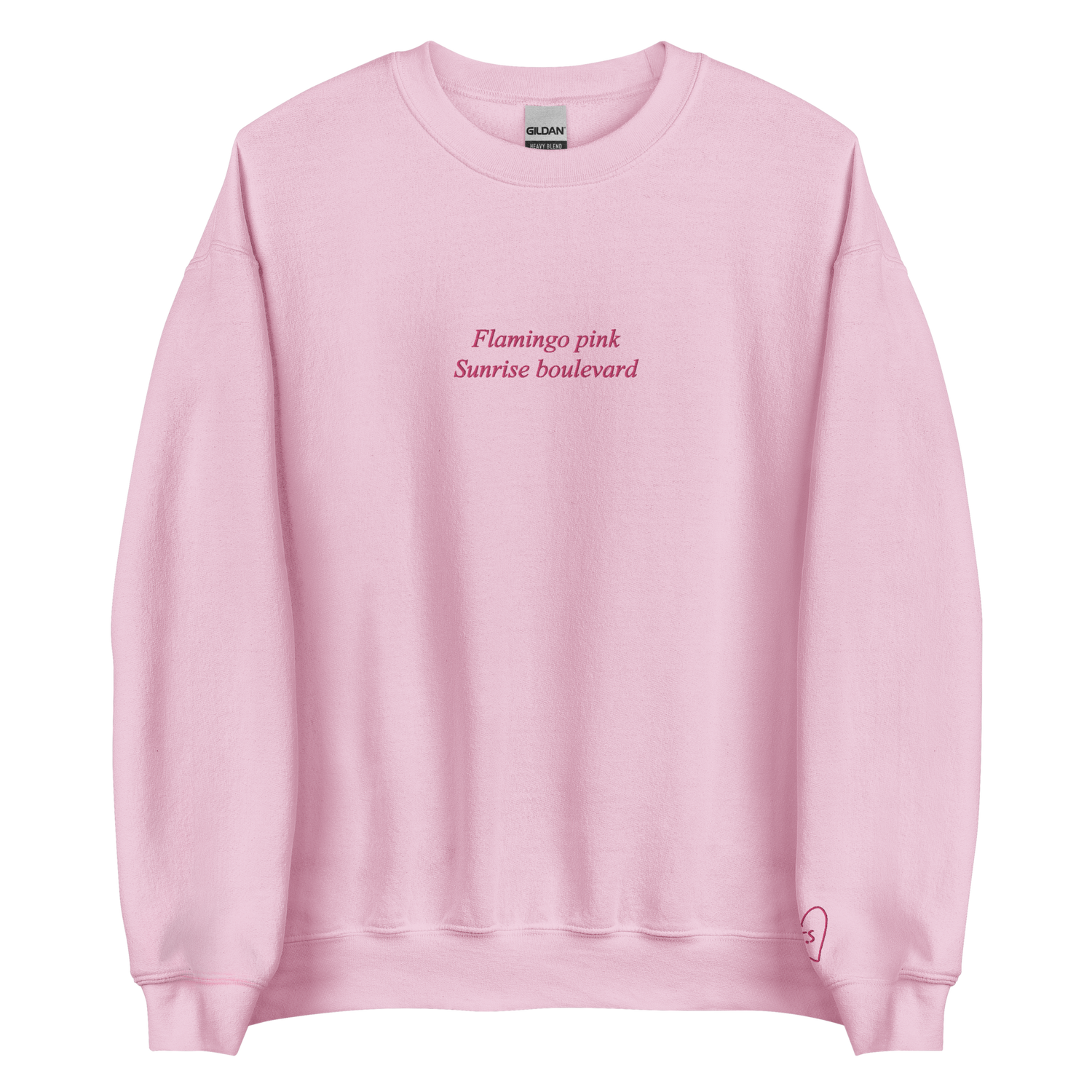 Flamingo Pink, Sunrise Boulevard - Embroidered Crew Neck