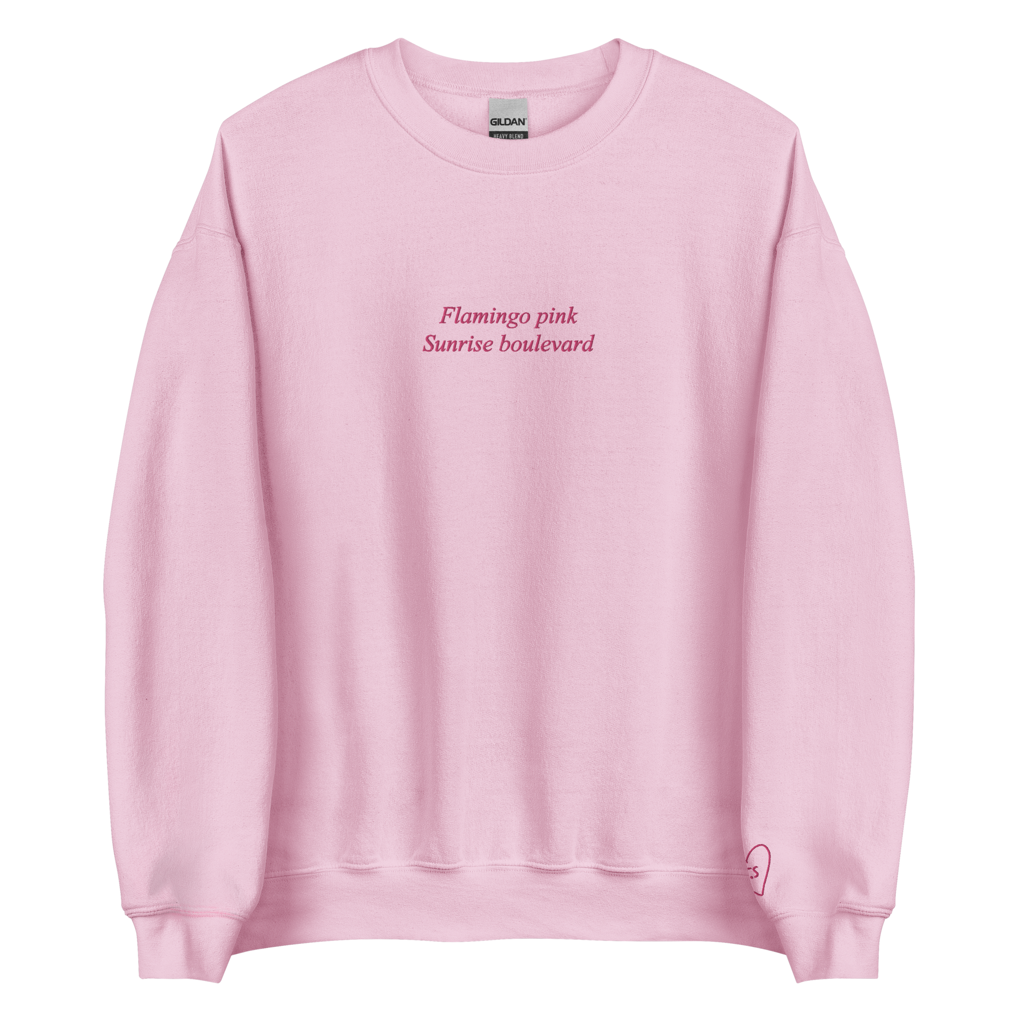 Flamingo Pink, Sunrise Boulevard - Embroidered Crew Neck