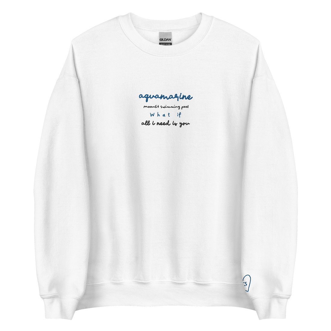 Aquamarine Moonlit Swimming Pool - Embroidered Crew Neck