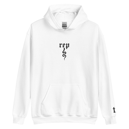 Rep - White Embroidered Hoodie